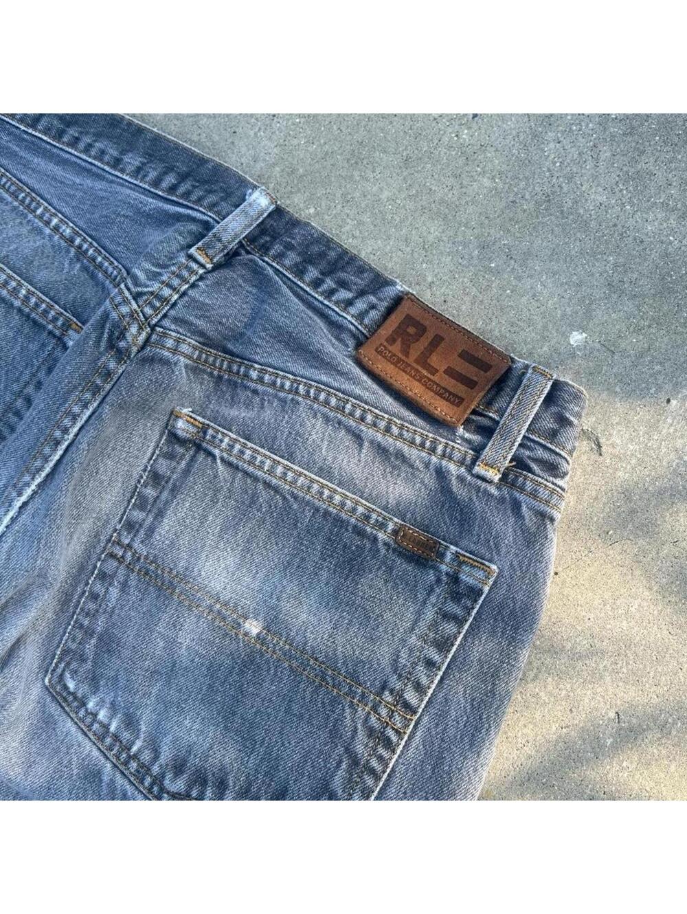 Vintage y2k 90s Polo Ralph Lauren faded and distressed grey straight leg jeans - Picture 7 of 8